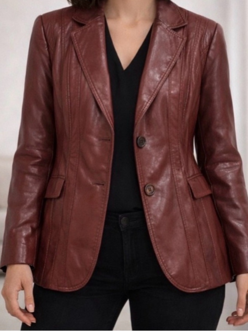 Vintage Casablanca Burgundy Leather Blazer | Genuine Leather Jacket